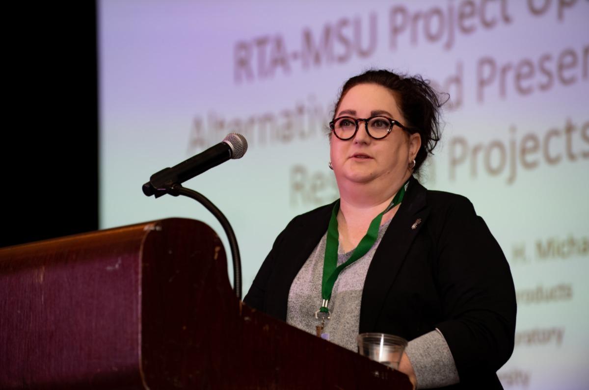 Dr. Stokes speaking at the Railway Tie Association meeting in 2022.